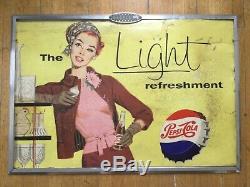 Vintage Pepsi Cola Soda Double Sided Cardboard Advertising Sign w Original Frame