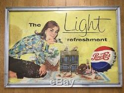 Vintage Pepsi Cola Soda Double Sided Cardboard Advertising Sign w Original Frame
