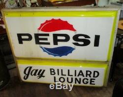 Vintage Pepsi Double Sided Hanging Store Sign Billiard Lounge Schenectady NY