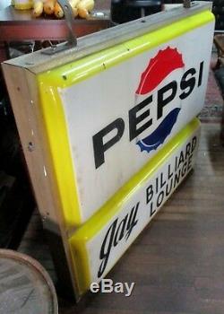 Vintage Pepsi Double Sided Hanging Store Sign Billiard Lounge Schenectady NY