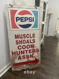 Vintage Pepsi Muscle shoals Alabama Coon Hunting Wood Double Sided Sign 24 X48