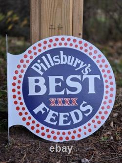 Vintage Pillsbury's Best Feeds Double-sided Flange Porcelain Sign 17×17
