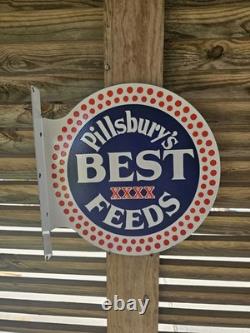 Vintage Pillsbury's Best Feeds Double-sided Flange Porcelain Sign 17×17