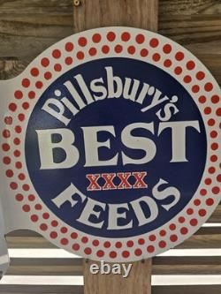 Vintage Pillsbury's Best Feeds Double-sided Flange Porcelain Sign 17×17