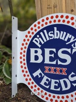 Vintage Pillsbury's Best Feeds Double-sided Flange Porcelain Sign 17×17