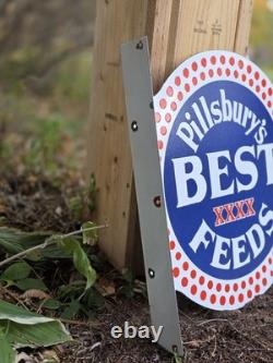 Vintage Pillsbury's Best Feeds Double-sided Flange Porcelain Sign 17×17