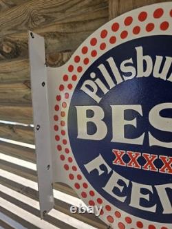 Vintage Pillsbury's Best Feeds Double-sided Flange Porcelain Sign 17×17