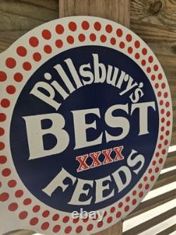 Vintage Pillsbury's Best Feeds Double-sided Flange Porcelain Sign 17×17