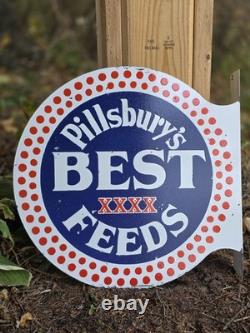 Vintage Pillsbury's Best Feeds Double-sided Flange Porcelain Sign 17×17