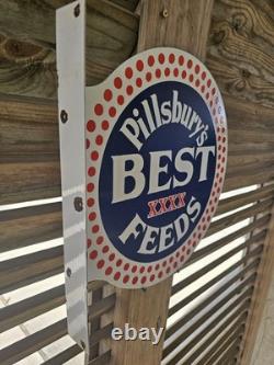 Vintage Pillsbury's Best Feeds Double-sided Flange Porcelain Sign 17×17