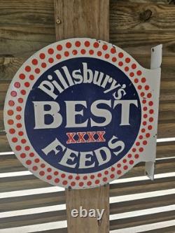 Vintage Pillsbury's Best Feeds Double-sided Flange Porcelain Sign 17×17