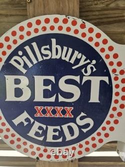Vintage Pillsbury's Best Feeds Double-sided Flange Porcelain Sign 17×17