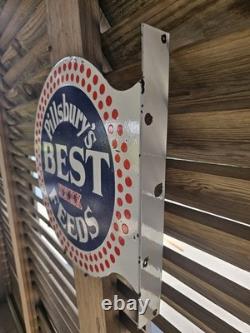 Vintage Pillsbury's Best Feeds Double-sided Flange Porcelain Sign 17×17