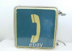 Vintage Plastic Light-Up Electric Double Sided Flange Pay Phone Sign Metal Edge