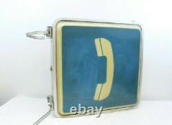 Vintage Plastic Light-Up Electric Double Sided Flange Pay Phone Sign Metal Edge