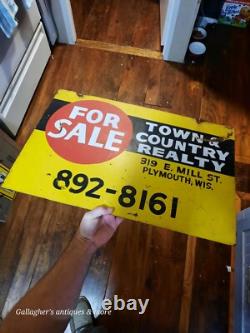 Vintage Plymouth Wis Town & Country Realty Advertising Sign Double Sided Metal