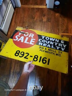 Vintage Plymouth Wis Town & Country Realty Advertising Sign Double Sided Metal