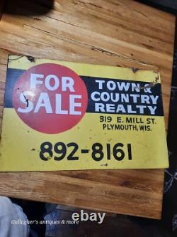 Vintage Plymouth Wis Town & Country Realty Advertising Sign Double Sided Metal