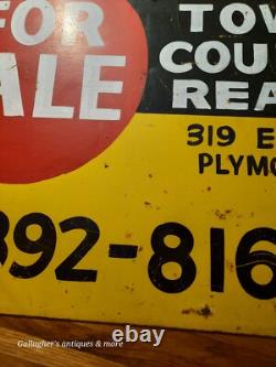 Vintage Plymouth Wis Town & Country Realty Advertising Sign Double Sided Metal