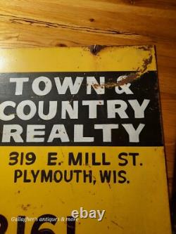 Vintage Plymouth Wis Town & Country Realty Advertising Sign Double Sided Metal