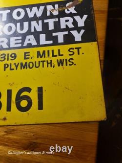 Vintage Plymouth Wis Town & Country Realty Advertising Sign Double Sided Metal Vintage Plymouth Wis Town & Country Realty Advertising Sign Double Sided Metal