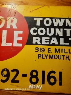 Vintage Plymouth Wis Town & Country Realty Advertising Sign Double Sided Metal