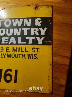 Vintage Plymouth Wis Town & Country Realty Advertising Sign Double Sided Metal