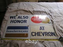 Vintage Porcelain Chevron Gas Credit Cards Advertising Sign Double Sided