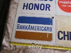 Vintage Porcelain Chevron Gas Credit Cards Advertising Sign Double Sided