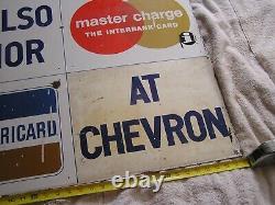 Vintage Porcelain Chevron Gas Credit Cards Advertising Sign Double Sided