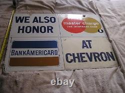 Vintage Porcelain Chevron Gas Credit Cards Advertising Sign Double Sided