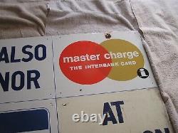 Vintage Porcelain Chevron Gas Credit Cards Advertising Sign Double Sided