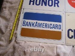 Vintage Porcelain Chevron Gas Credit Cards Advertising Sign Double Sided