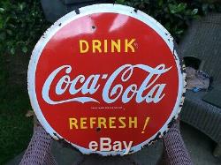 Vintage Porcelain Double Sided 29 1/2 Inches Round Coca Cola Sign Dated 1941