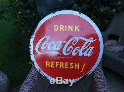 Vintage Porcelain Double Sided 29 1/2 Inches Round Coca Cola Sign Dated 1941