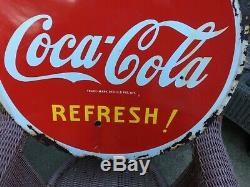 Vintage Porcelain Double Sided 29 1/2 Inches Round Coca Cola Sign Dated 1941