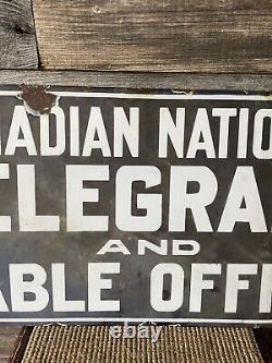 Vintage Porcelain Double Sided Canadian National Telegraph Sign