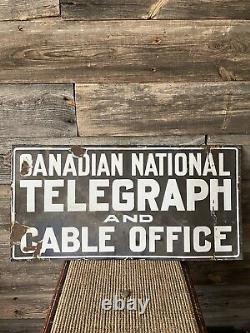 Vintage Porcelain Double Sided Canadian National Telegraph Sign