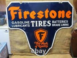 Vintage Porcelain Double Sided Firestone Tires Display Sign RARE Antique 10180