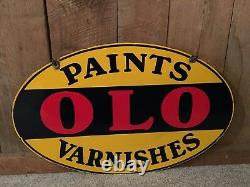 Vintage Porcelain Double Sided OLO Paints & Varnishes Hardware Store Sign