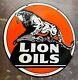 Vintage Porcelain Enamel Lion Oils Gasoline 30 Inch Double Sided Sign