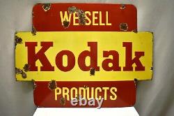 Vintage Porcelain Enamel Sign Board We Shall Kodak Product Double Sided Advertis