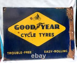 Vintage Porcelain Enamel Sign Good Year Cycle Tyre Double Side With Flange 1930