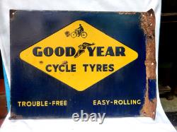 Vintage Porcelain Enamel Sign Good Year Cycle Tyre Double Side With Flange 1930