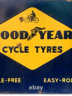 Vintage Porcelain Enamel Sign Good Year Cycle Tyre Double Side With Flange 1930
