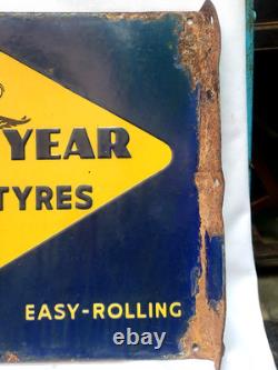 Vintage Porcelain Enamel Sign Good Year Cycle Tyre Double Side With Flange 1930