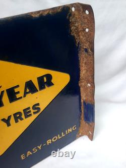 Vintage Porcelain Enamel Sign Good Year Cycle Tyre Double Side With Flange 1930
