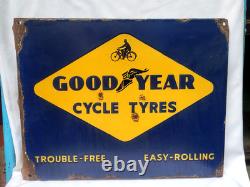 Vintage Porcelain Enamel Sign Good Year Cycle Tyre Double Side With Flange 1930