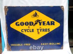Vintage Porcelain Enamel Sign Good Year Cycle Tyre Double Side With Flange 1930