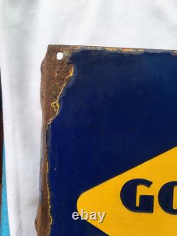 Vintage Porcelain Enamel Sign Good Year Cycle Tyre Double Side With Flange 1930